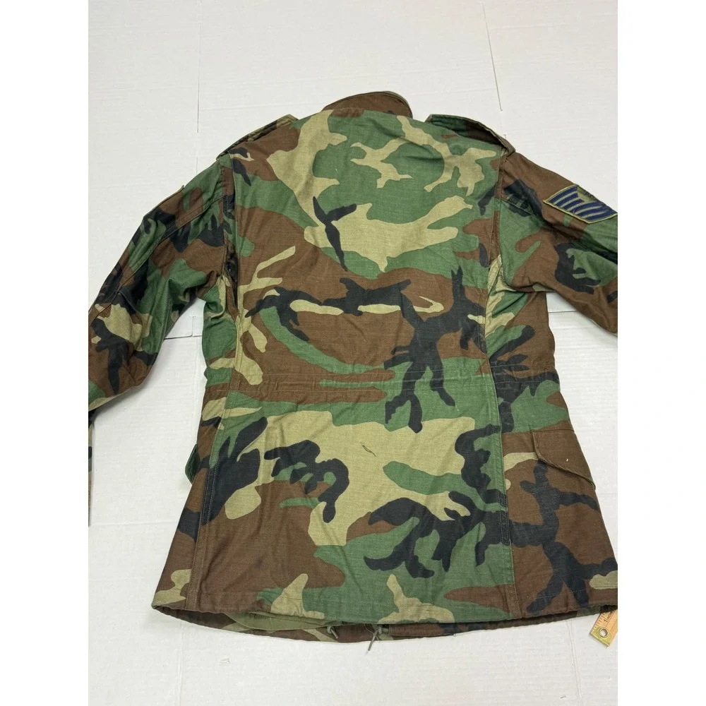 Vintage M-65 Field Coat Mens Small Regular Woodland Camo USAF Patches